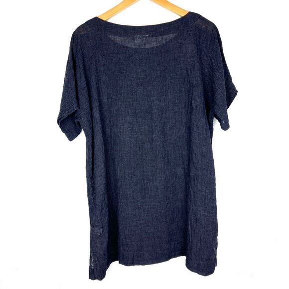 J. Jill Pure Jill Black Crinkle Linen Short Sleeve Tunic oversized small - Picture 2 of 4